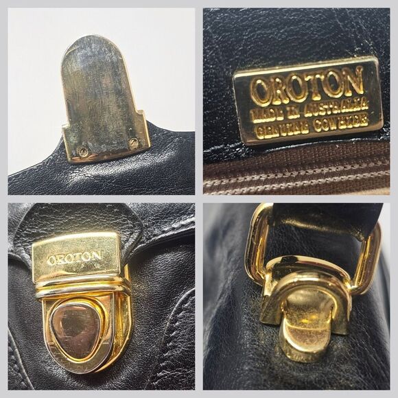 Vintage Oroton Australian Genuine Cowhide Black Leather Purse Satchel Crossbody - Picture 13 of 16